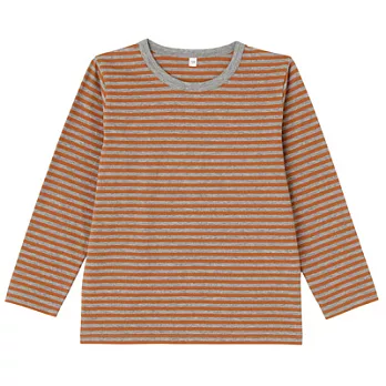 [MUJI 無印良品]兒童有機棉每日兒童服橫紋長袖T恤110橘橫紋
