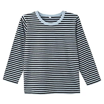 [MUJI 無印良品]兒童有機棉每日兒童服橫紋長袖T恤110深藍x水藍