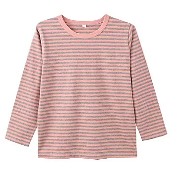 [MUJI 無印良品]兒童有機棉每日兒童服橫紋長袖T恤120煙燻粉橫紋
