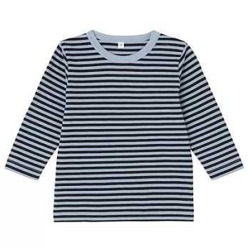 [MUJI 無印良品]幼兒有機棉混每日兒童服橫紋長袖T恤100深藍x水藍