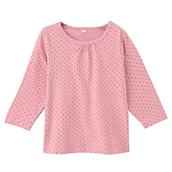 [MUJI 無印良品]女幼有機棉每日兒童服抓皺長袖T恤100粉紅紋樣