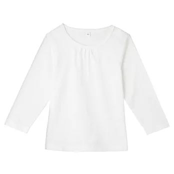 [MUJI 無印良品]女幼有機棉每日兒童服抓皺長袖T恤80柔白