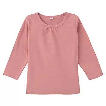 [MUJI 無印良品]女幼有機棉每日兒童服抓皺長袖T恤100煙燻粉