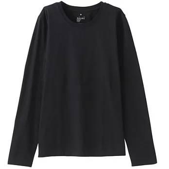 [MUJI 無印良品]女有機棉圓領長袖T恤M黑色