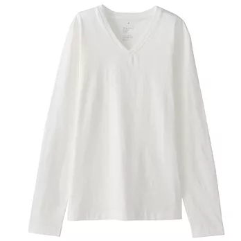 [MUJI 無印良品]女有機棉V領長袖T恤S白色