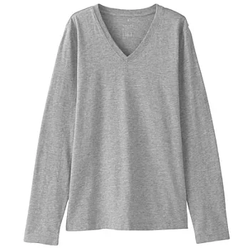[MUJI 無印良品]女有機棉V領長袖T恤M淺灰