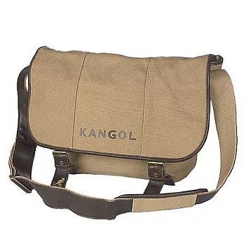 KANGOL 簡約帆布中型側背書包卡其