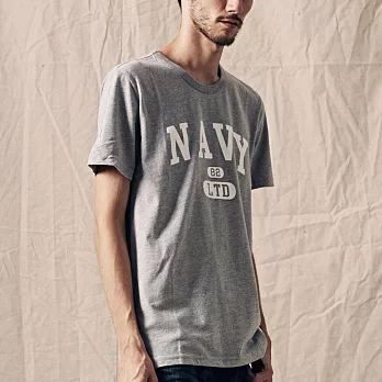 【CACO】NAVY-NAVY大學字短T-男M麻灰