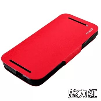 gamax HTC One (M8) 貂紋薄型 可立式側掀皮套魅力紅
