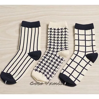 【Coco Vanilla】韓風黑白全棉女襪 (格紋)