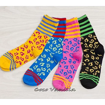 【Coco Vanilla】豹紋棉質女襪 (藍)