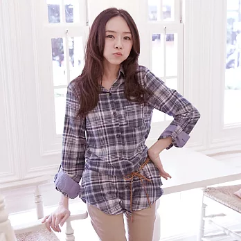 ROSE。牛津領袖口磨毛長版襯衫 綠系