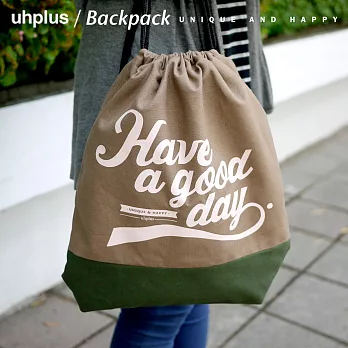 uhplus 小旅行束口背包/Basic – Have a Good Day(卡其綠)