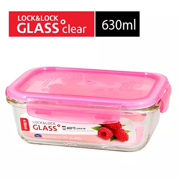 『LLG-428P』樂扣耐熱400度-粉漾櫻花長方型玻璃保鮮盒 (630ml)(粉紅)