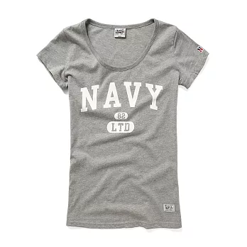 【CACO】NAVY-NAVY大學字短T-女M麻灰
