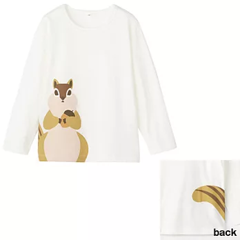 [MUJI 無印良品]兒童有機棉印花長袖T恤120白松鼠