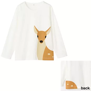 [MUJI 無印良品]兒童有機棉印花長袖T恤120白鹿