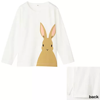 [MUJI 無印良品]兒童有機棉印花長袖T恤130白兔子
