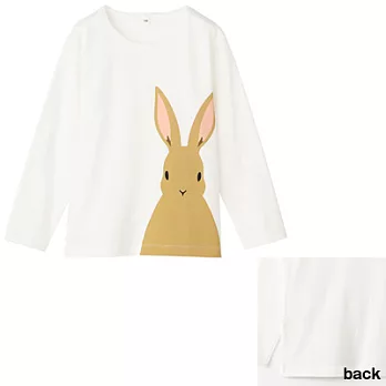 [MUJI 無印良品]兒童有機棉印花長袖T恤110白兔子