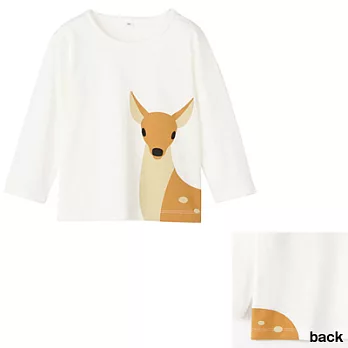 [MUJI 無印良品]幼兒有機棉印花長袖T恤90白鹿