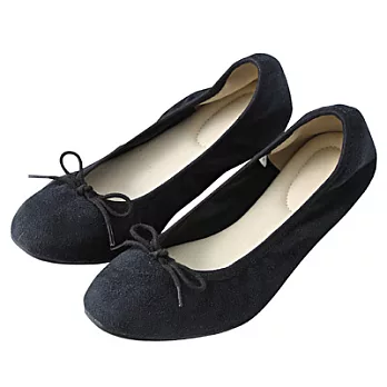 [MUJI 無印良品]女起毛蝴蝶結芭蕾舞鞋XL黑色