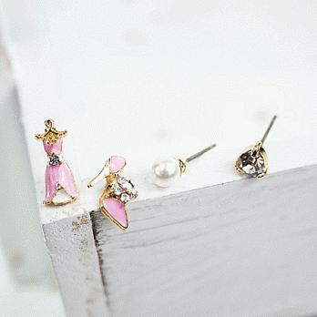 【PinkyPinky Boutique】時尚美女4 件組 耳環(粉紅色)