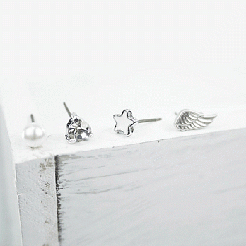 【PinkyPinky Boutique】4件組 星星天使可愛耳環(銀色)