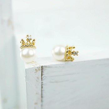 【PinkyPinky Boutique】童話感 水鑽皇冠珍珠耳環(金色)