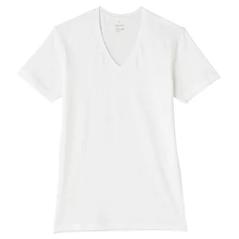 [MUJI 無印良品]男棉混溫調V領短袖衫XL白色