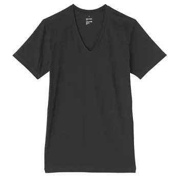[MUJI 無印良品]男棉混溫調V領短袖衫XL黑色