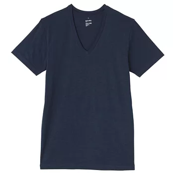 [MUJI 無印良品]男棉混溫調V領短袖衫XL深藍
