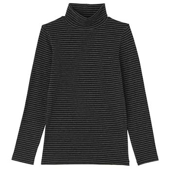 [MUJI 無印良品]女棉混溫調高領長袖衫XL黑橫紋