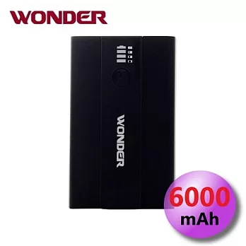 WONDER 旺德 6000mAh USB雙輸出 手電筒功能 行動電源黑色