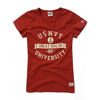 【CACO】NAVY-大學標語短T-女M酒紅