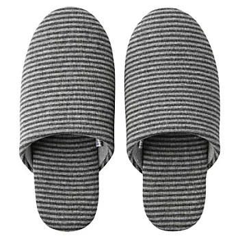 [MUJI 無印良品]新疆棉天竺橫紋舒壓拖鞋/L/深灰色