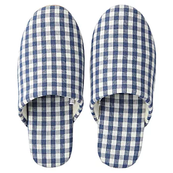 [MUJI 無印良品]棉平織格紋舒壓拖鞋/L/藍色