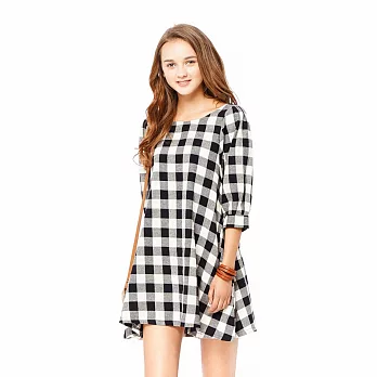 【CACO】黑白格後綁帶洋裝-女FREE