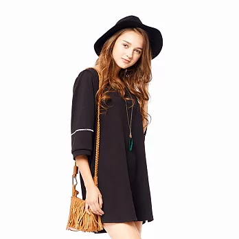 【CACO】寬鬆版七分袖洋裝-女S黑