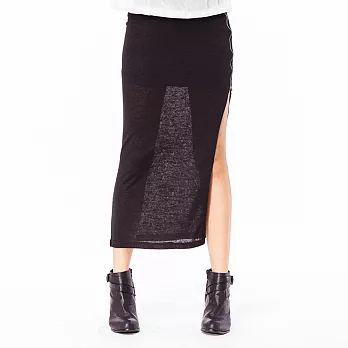 【CACO】Cream PUNK-拉鍊開岔長裙-女S黑