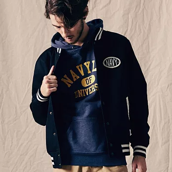 【CACO】NAVY-大學字母標語帽T-男S丈青