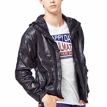 【CACO】拼接網布風衣外套-男S黑