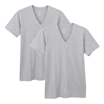 [MUJI 無印良品]男有機棉V領短袖衫/2入XL灰色