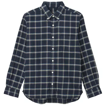 [MUJI 無印良品]男有機棉法蘭絨格紋扣領襯衫S藍色