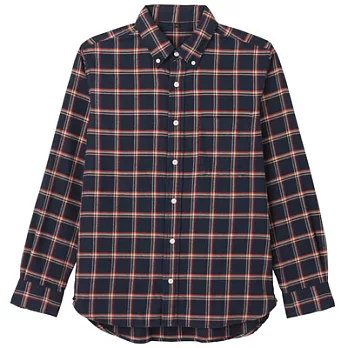 [MUJI 無印良品]男有機棉法蘭絨格紋扣領襯衫L橘色