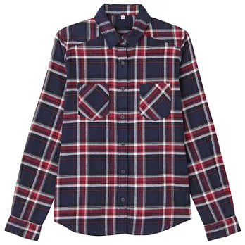 [MUJI 無印良品]女有機棉法蘭絨窄版合身襯衫L深紅紋樣