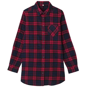 [MUJI 無印良品]女有機棉法蘭絨長版衫M深紅格紋