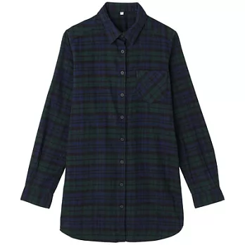 [MUJI 無印良品]女有機棉法蘭絨長版衫XL深綠格紋