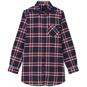 [MUJI 無印良品]女有機棉法蘭絨長版衫M深紅紋樣