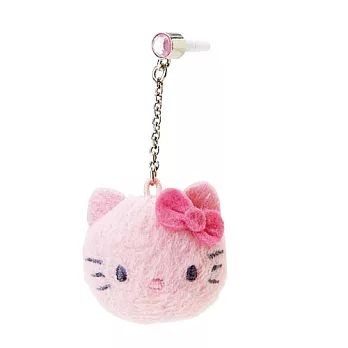 SANRIO HELLO KITTY圓圓絨毛造型耳機孔塞吊飾(粉)
