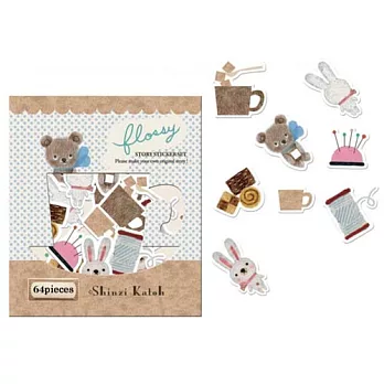 《Shinzi Katoh 加藤真治》紅茶熊散裝貼紙64枚